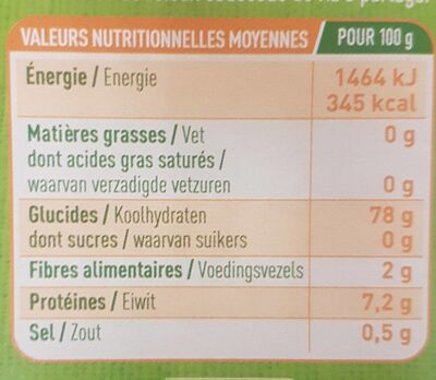 Couscous riz nutrition facts table