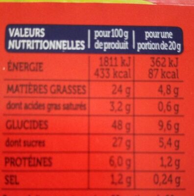 Le moelleux bio nature nutrition facts table