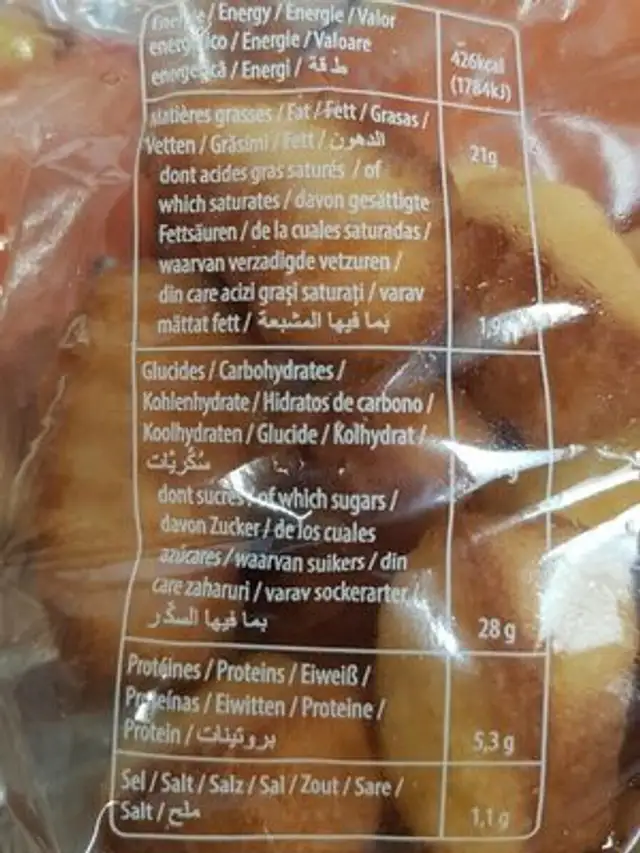 Petite madeleine aux oeufs nutrition facts table