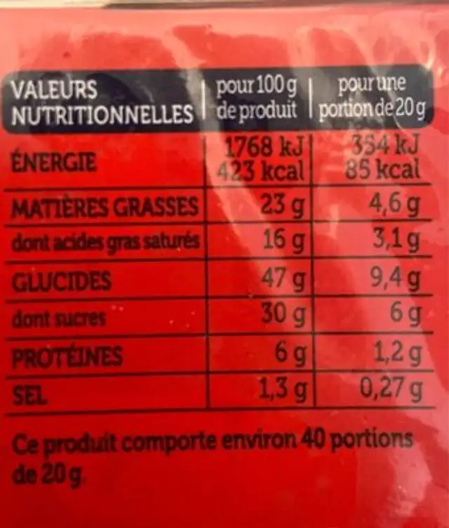 Quatre quarts pur beurre nutrition facts table