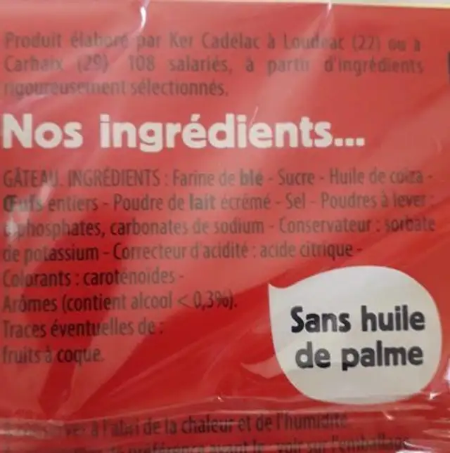 Mon cake nature ingredients label