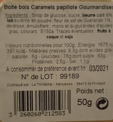 Caramels au beurre salés nutrition facts table
