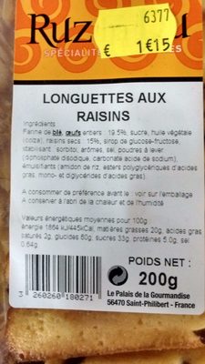Longuettes aux Raisins front packaging