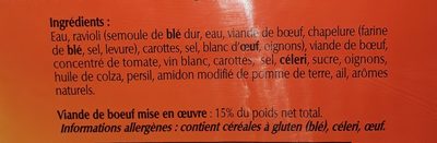 Raviolis Pur Boeuf Sauce Bolognaise ingredients label