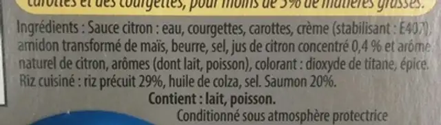 Saumon au citron ingredients label