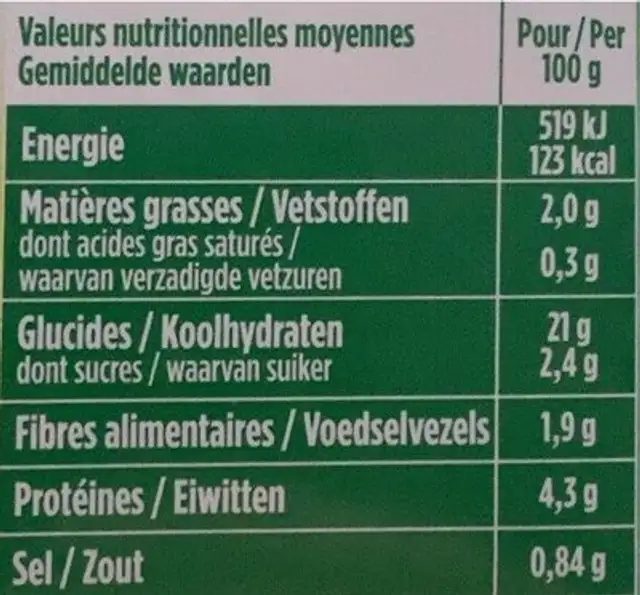 Taboulé aux tomates nutrition facts table
