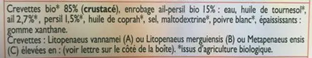 Escal Bio Garnelen ingredients label
