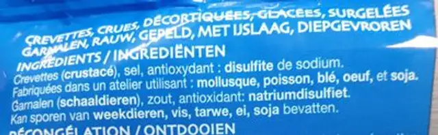 Crevettes d'equateur ingredients label