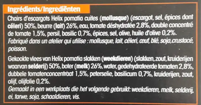 12 Escargots de Bourgogne ingredients label