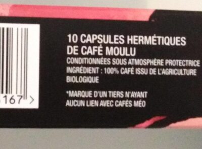 Café méo capsules hermétiques délicatesse x10 ingredients label