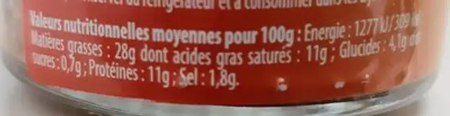 Pâté 'Apéro' Chorizo nutrition facts table
