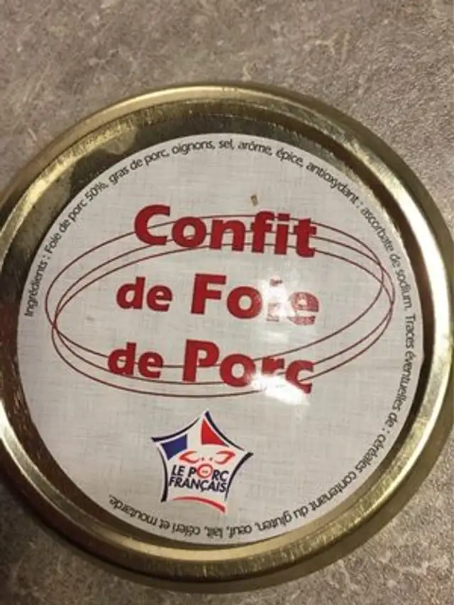 Confit de foie de porc ingredients label
