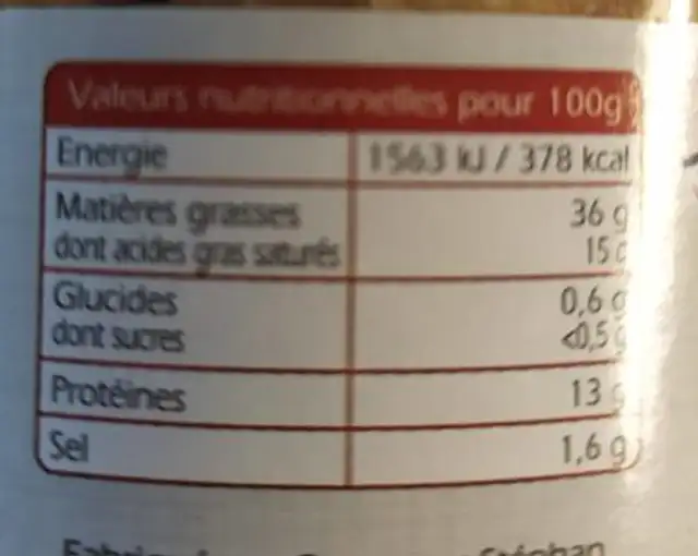 Confit de foie de porc nutrition facts table