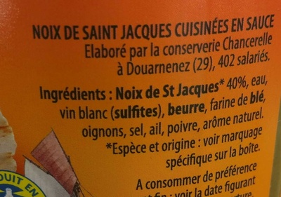 Noix de St Jacques ingredients label