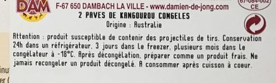 Pavés de Kangourou ingredients label