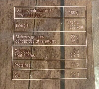 Fromage fondant nutrition facts table