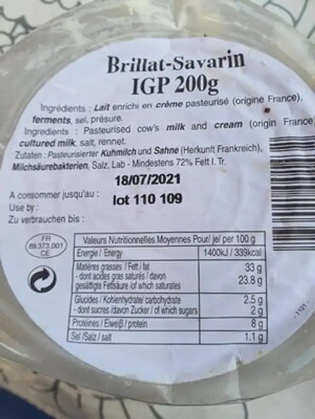 Brillat Savarin nutrition facts table