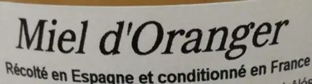 Miel d'Oranger ingredients label