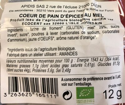 Cœur de pain d'épices au miel front packaging