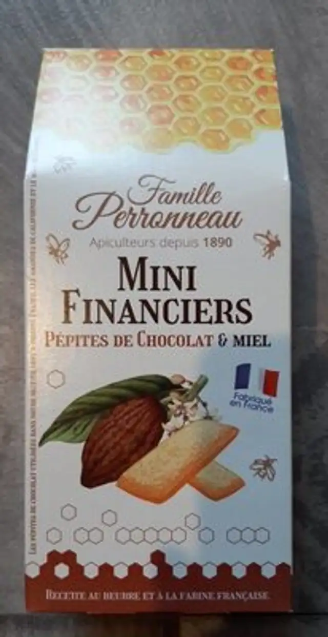 Mini financiers Pépites de chocolat et miel front packaging