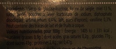 Pain d'epices rhum vanille ingredients label