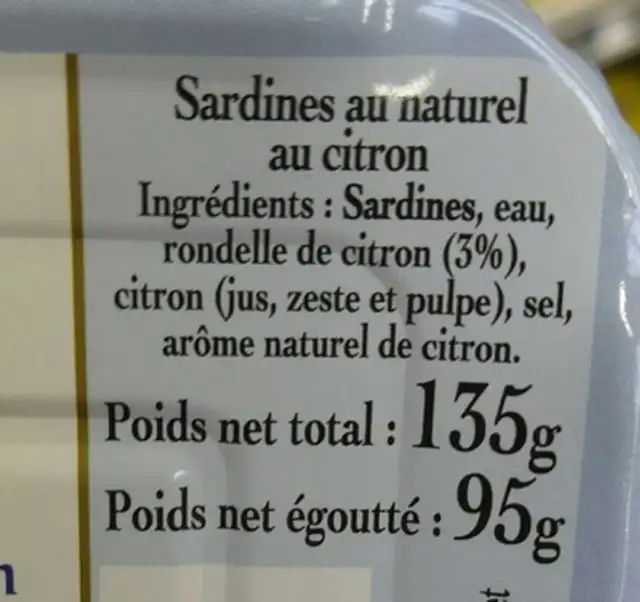 La Sardine Nature et sa rondelle de Citron ingredients label