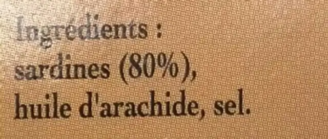 Sardines à l'Huile d'Arachide ingredients label