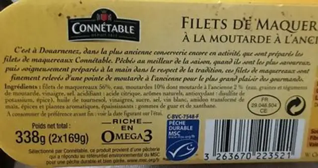 Filets de maquereaux à la moutarde ingredients label