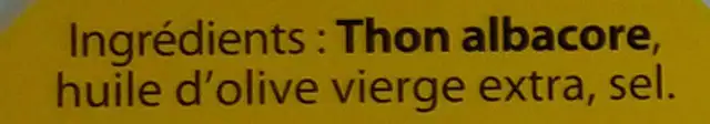 Thon à l'huile d'olive vierge extra ingredients label