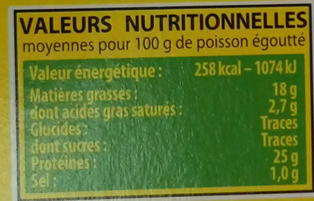 Thon à l'huile d'olive vierge extra nutrition facts table