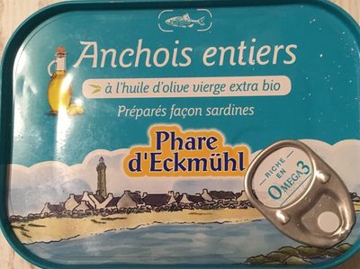 Anchois entiers à l'huile d'olive extra bio front packaging