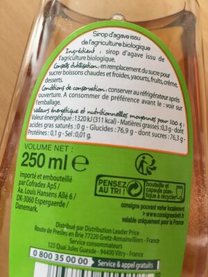 Sirop d'agave bio ingredients label