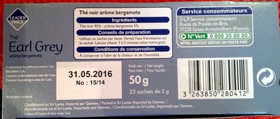 Thé Earl Grey arôme Bergamote