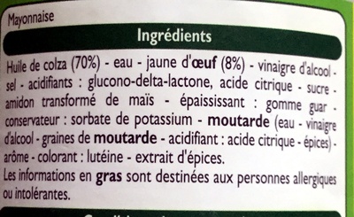 Mayonnaise ingredients label