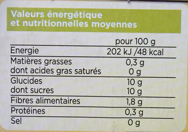 La pomme poire nutrition facts table