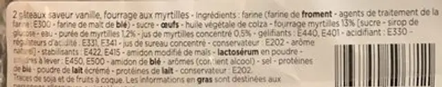 Muffins ingredients label
