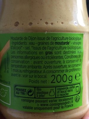 moutarde de dijon forte bio ingredients label