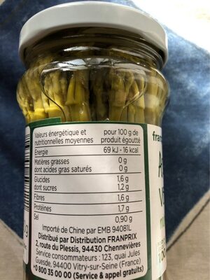 Asperges vertes miniatures nutrition facts table