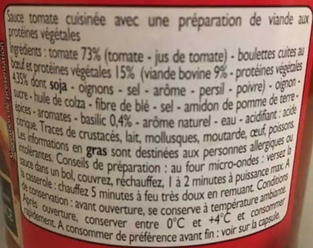 Sauce tomat’o’ball ingredients label
