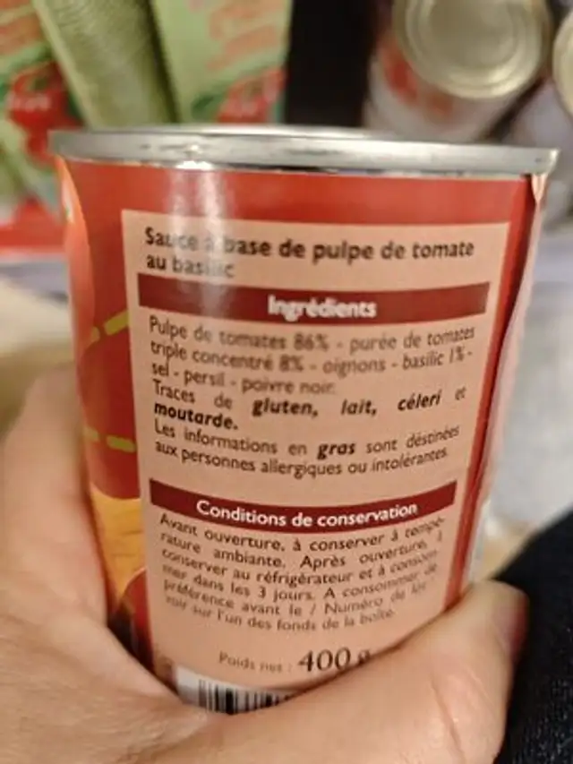 Chair de tomates basilic ingredients label