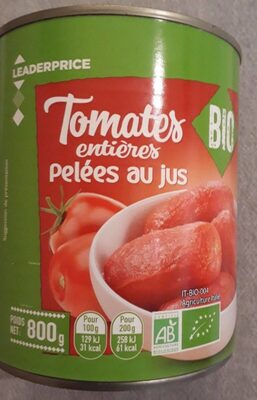 Tomates entières pelées au jus front packaging