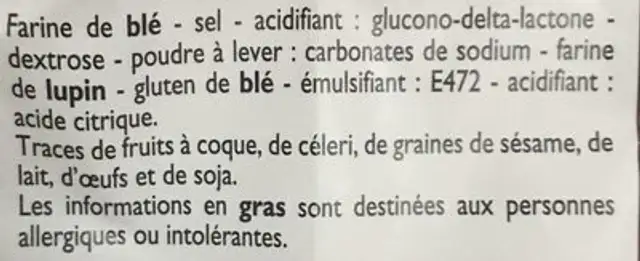 Pain Blanc preparation ingredients label