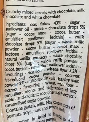 Muesli croustillant aux 3 chocolats ingredients label