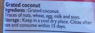 Noix de coco râpée ingredients label
