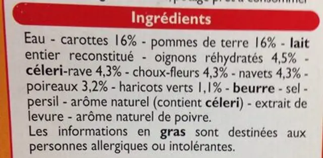 Les moulinés Légumes variés ingredients label