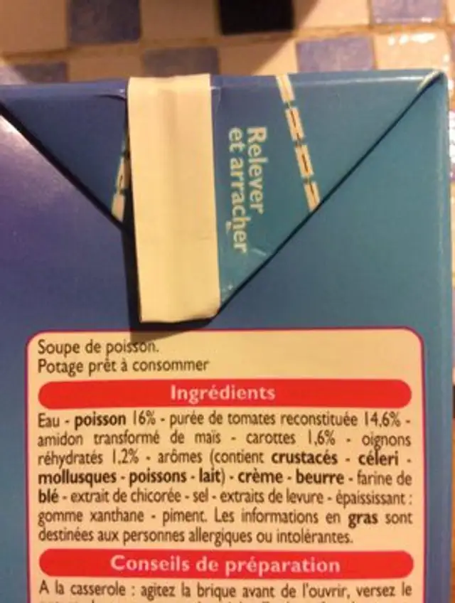 Soupe de Poisson ingredients label
