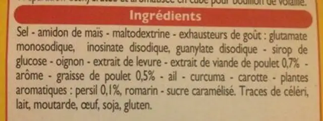 Bouillon de volaille ingredients label