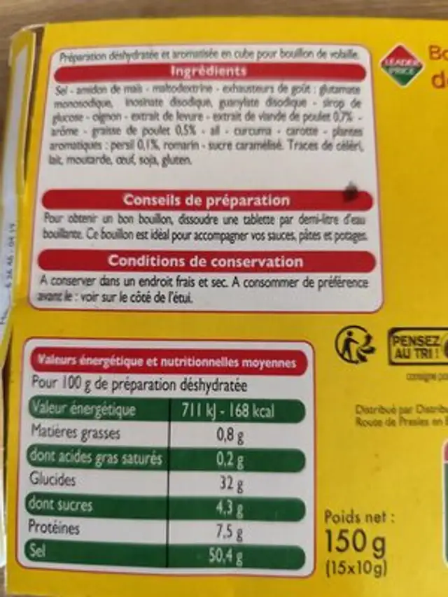 Bouillon de volaille nutrition facts table