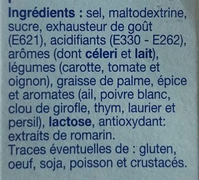 Court bouillon ingredients label