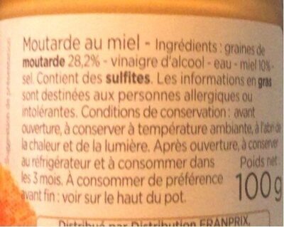 moutarde au miel nutrition facts table